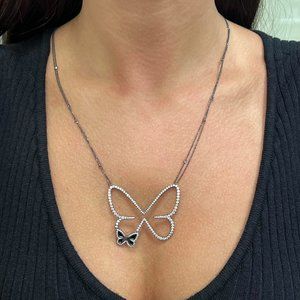 Messika 2.65Cttw Butterfly Diamond Pendant Chain Necklace 18K Black Gold 25 In